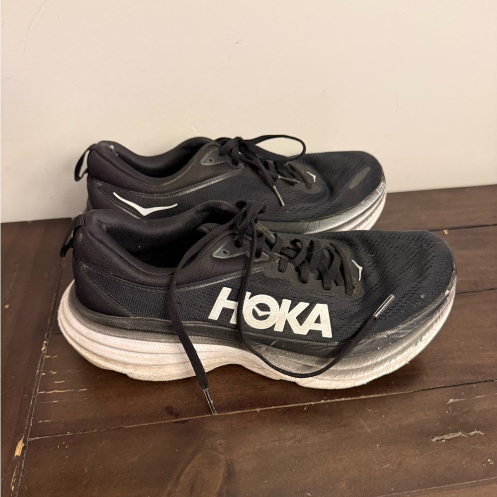 HOKA Bondi 8 Black Running Shoes Women’s Size 10 Cushioned Trainer NO INSOLES